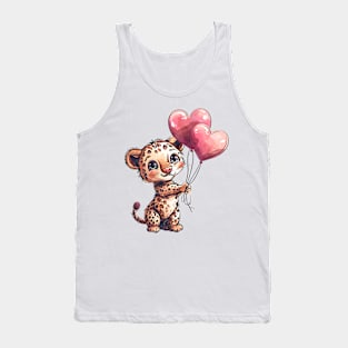 Valentine Jaguar Holding Heart Shaped Balloons Tank Top